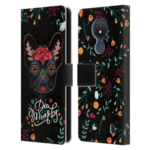 Klaudia Senator French Bulldog Day Of The Dead Leather Book Wallet Case Cover For Nokia C21