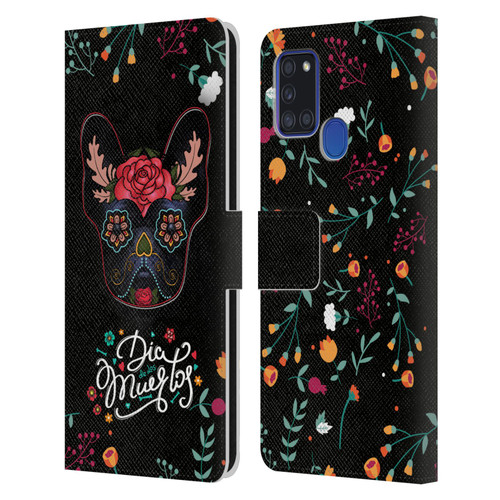 Klaudia Senator French Bulldog Day Of The Dead Leather Book Wallet Case Cover For Samsung Galaxy A21s (2020)