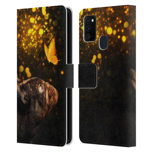 Klaudia Senator French Bulldog Butterfly Leather Book Wallet Case Cover For Samsung Galaxy M30s (2019)/M21 (2020)