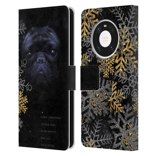 Klaudia Senator French Bulldog 2 Snow Flakes Leather Book Wallet Case Cover For Huawei Mate 40 Pro 5G