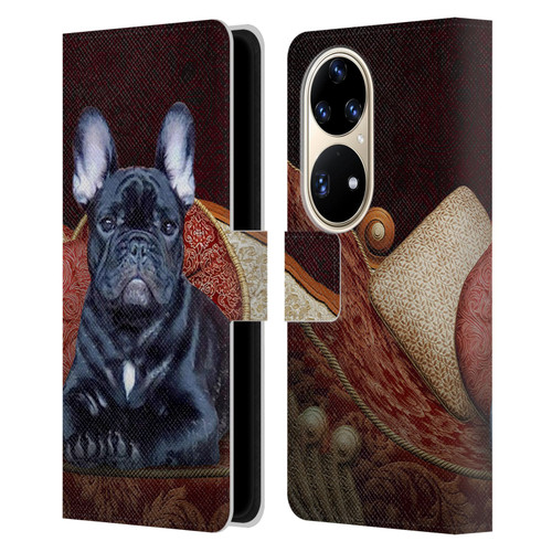 Klaudia Senator French Bulldog 2 Classic Couch Leather Book Wallet Case Cover For Huawei P50 Pro