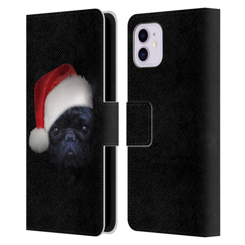 Klaudia Senator French Bulldog 2 Christmas Hat Leather Book Wallet Case Cover For Apple iPhone 11