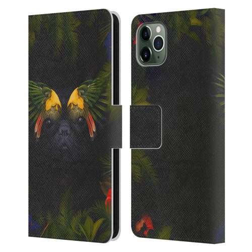 Klaudia Senator French Bulldog 2 Bird Feathers Leather Book Wallet Case Cover For Apple iPhone 11 Pro Max