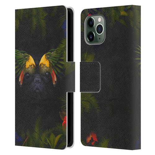 Klaudia Senator French Bulldog 2 Bird Feathers Leather Book Wallet Case Cover For Apple iPhone 11 Pro