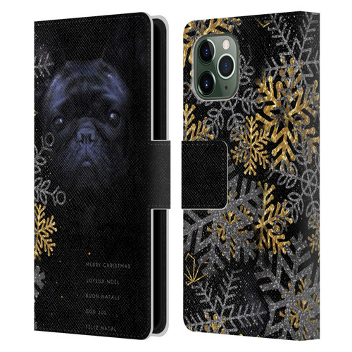 Klaudia Senator French Bulldog 2 Snow Flakes Leather Book Wallet Case Cover For Apple iPhone 11 Pro