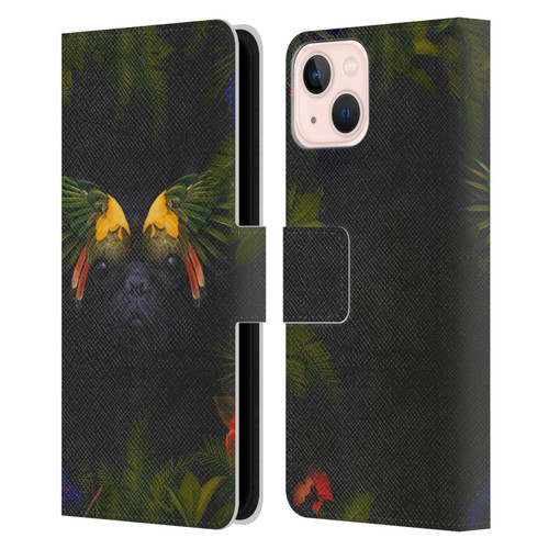 Klaudia Senator French Bulldog 2 Bird Feathers Leather Book Wallet Case Cover For Apple iPhone 13