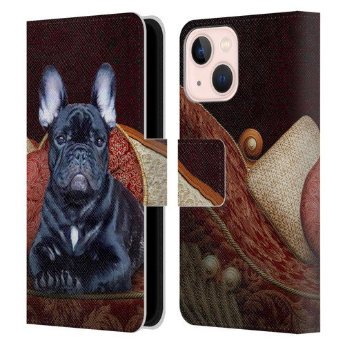 Klaudia Senator French Bulldog 2 Classic Couch Leather Book Wallet Case Cover For Apple iPhone 13 Mini