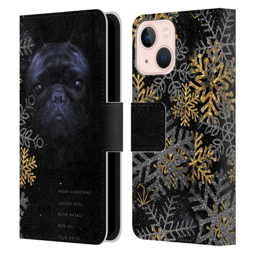 Klaudia Senator French Bulldog 2 Snow Flakes Leather Book Wallet Case Cover For Apple iPhone 13 Mini