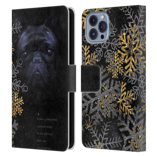 Klaudia Senator French Bulldog 2 Snow Flakes Leather Book Wallet Case Cover For Apple iPhone 14