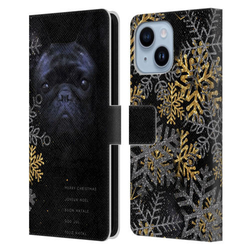 Klaudia Senator French Bulldog 2 Snow Flakes Leather Book Wallet Case Cover For Apple iPhone 14 Plus