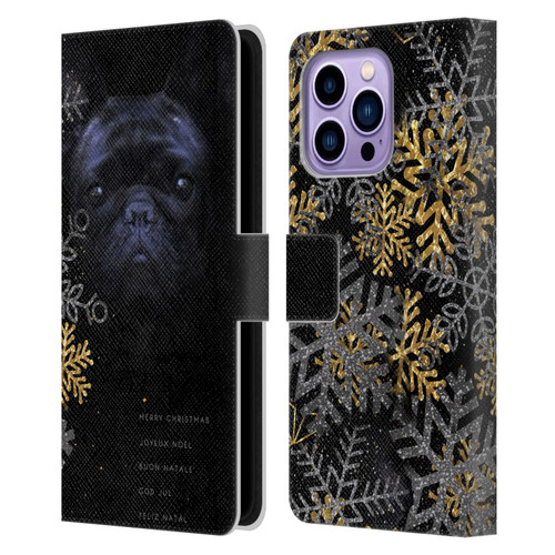 Klaudia Senator French Bulldog 2 Snow Flakes Leather Book Wallet Case Cover For Apple iPhone 14 Pro Max