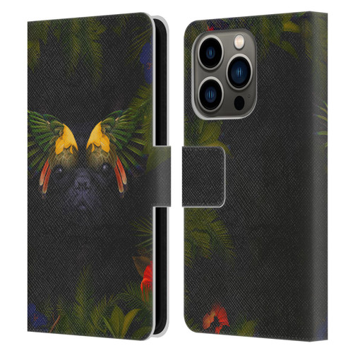 Klaudia Senator French Bulldog 2 Bird Feathers Leather Book Wallet Case Cover For Apple iPhone 14 Pro