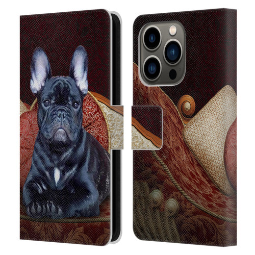 Klaudia Senator French Bulldog 2 Classic Couch Leather Book Wallet Case Cover For Apple iPhone 14 Pro
