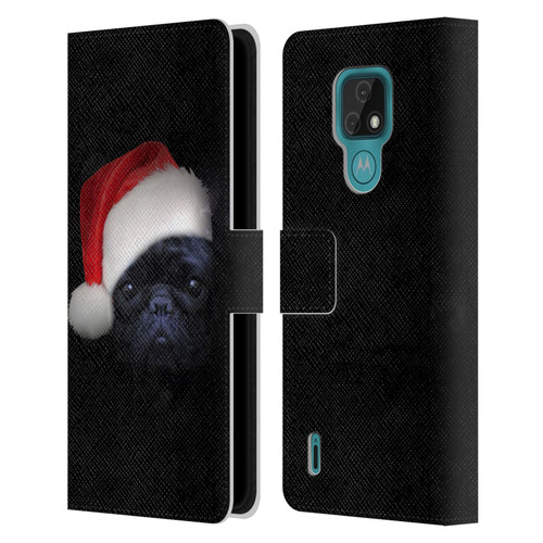 Klaudia Senator French Bulldog 2 Christmas Hat Leather Book Wallet Case Cover For Motorola Moto E7