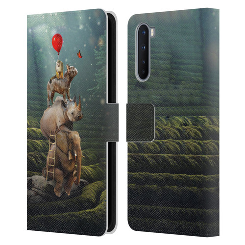 Klaudia Senator French Bulldog 2 Friends Reaching Butterfly Leather Book Wallet Case Cover For OnePlus Nord 5G