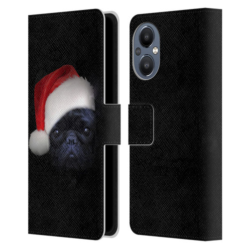 Klaudia Senator French Bulldog 2 Christmas Hat Leather Book Wallet Case Cover For OnePlus Nord N20 5G