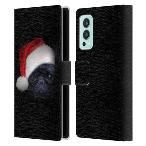 Klaudia Senator French Bulldog 2 Christmas Hat Leather Book Wallet Case Cover For OnePlus Nord 2 5G