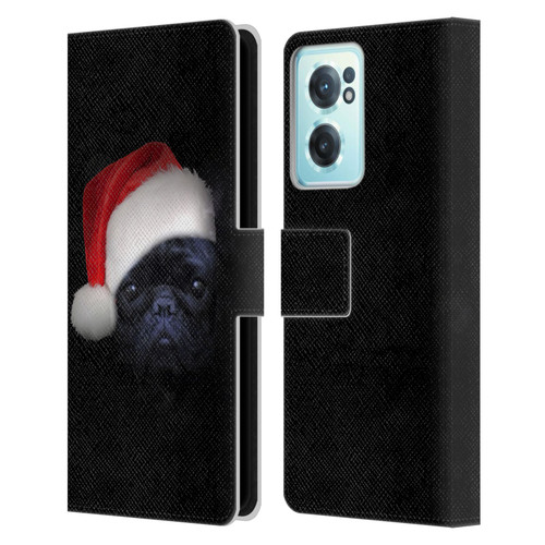 Klaudia Senator French Bulldog 2 Christmas Hat Leather Book Wallet Case Cover For OnePlus Nord CE 2 5G