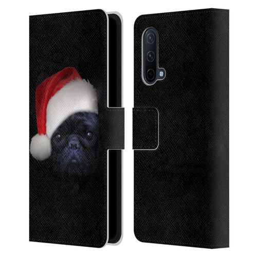 Klaudia Senator French Bulldog 2 Christmas Hat Leather Book Wallet Case Cover For OnePlus Nord CE 5G