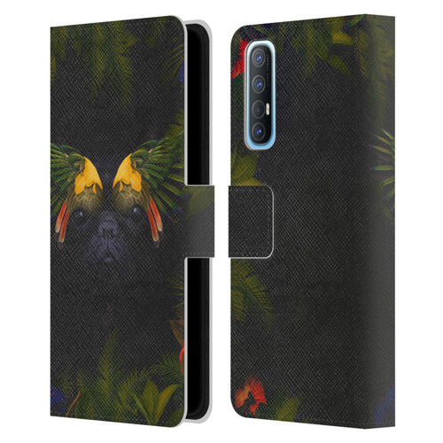 Klaudia Senator French Bulldog 2 Bird Feathers Leather Book Wallet Case Cover For OPPO Find X2 Neo 5G