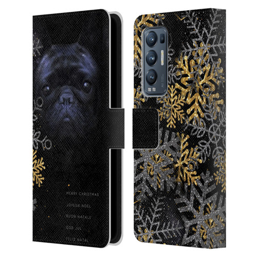 Klaudia Senator French Bulldog 2 Snow Flakes Leather Book Wallet Case Cover For OPPO Find X3 Neo / Reno5 Pro+ 5G