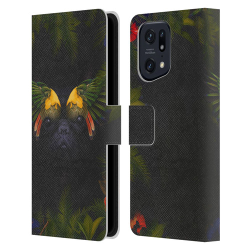 Klaudia Senator French Bulldog 2 Bird Feathers Leather Book Wallet Case Cover For OPPO Find X5 Pro