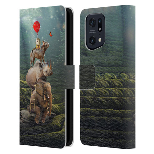 Klaudia Senator French Bulldog 2 Friends Reaching Butterfly Leather Book Wallet Case Cover For OPPO Find X5 Pro