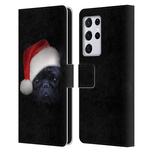 Klaudia Senator French Bulldog 2 Christmas Hat Leather Book Wallet Case Cover For Samsung Galaxy S21 Ultra 5G