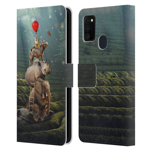 Klaudia Senator French Bulldog 2 Friends Reaching Butterfly Leather Book Wallet Case Cover For Samsung Galaxy M30s (2019)/M21 (2020)