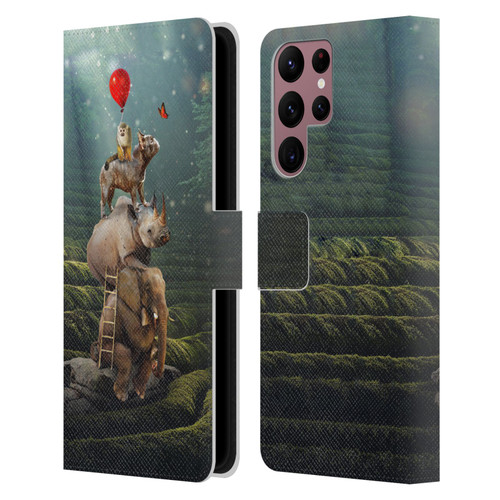 Klaudia Senator French Bulldog 2 Friends Reaching Butterfly Leather Book Wallet Case Cover For Samsung Galaxy S22 Ultra 5G