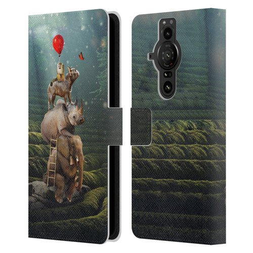 Klaudia Senator French Bulldog 2 Friends Reaching Butterfly Leather Book Wallet Case Cover For Sony Xperia Pro-I