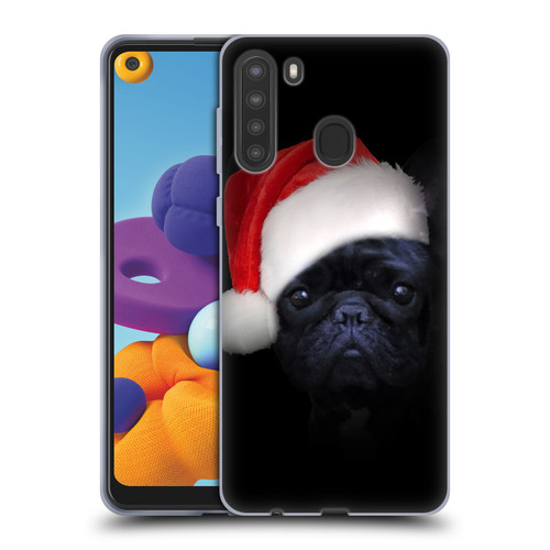 Klaudia Senator French Bulldog 2 Christmas Hat Soft Gel Case for Samsung Galaxy A21 (2020)