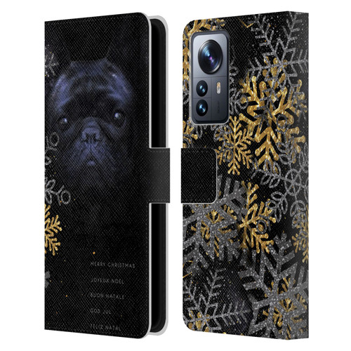 Klaudia Senator French Bulldog 2 Snow Flakes Leather Book Wallet Case Cover For Xiaomi 12 Pro