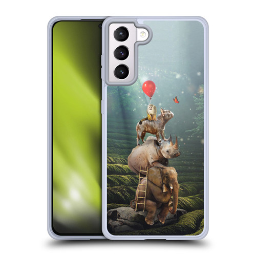 Klaudia Senator French Bulldog 2 Friends Reaching Butterfly Soft Gel Case for Samsung Galaxy S21+ 5G