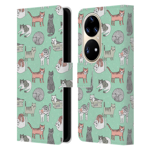 Andrea Lauren Design Animals Cats Leather Book Wallet Case Cover For Huawei P50 Pro
