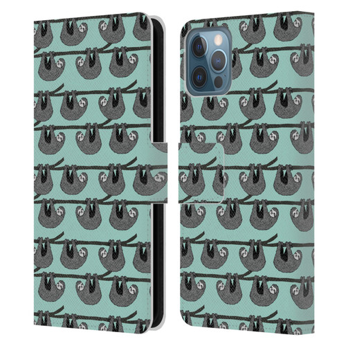 Andrea Lauren Design Animals Sloth Leather Book Wallet Case Cover For Apple iPhone 12 / iPhone 12 Pro