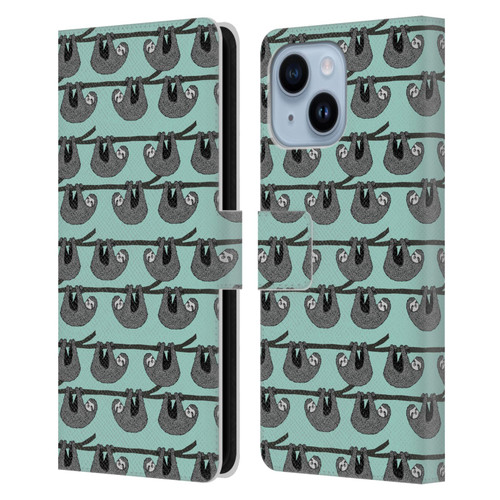 Andrea Lauren Design Animals Sloth Leather Book Wallet Case Cover For Apple iPhone 14 Plus