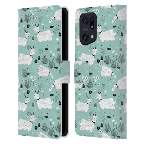 Andrea Lauren Design Animals Goats Leather Book Wallet Case Cover For OPPO Find X5