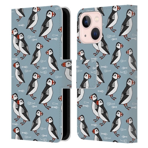 Andrea Lauren Design Birds Puffins Leather Book Wallet Case Cover For Apple iPhone 13 Mini