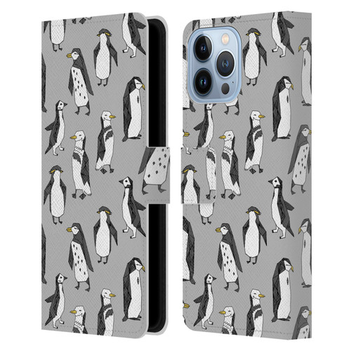 Andrea Lauren Design Birds Gray Penguins Leather Book Wallet Case Cover For Apple iPhone 13 Pro Max