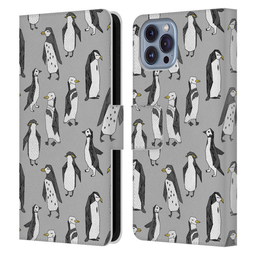 Andrea Lauren Design Birds Gray Penguins Leather Book Wallet Case Cover For Apple iPhone 14