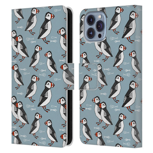 Andrea Lauren Design Birds Puffins Leather Book Wallet Case Cover For Apple iPhone 14