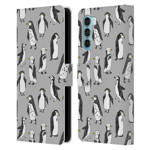 Andrea Lauren Design Birds Gray Penguins Leather Book Wallet Case Cover For Motorola Edge S30 / Moto G200 5G