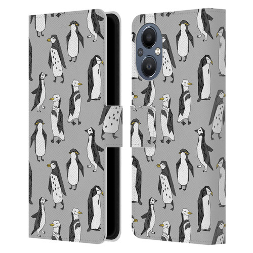 Andrea Lauren Design Birds Gray Penguins Leather Book Wallet Case Cover For OnePlus Nord N20 5G