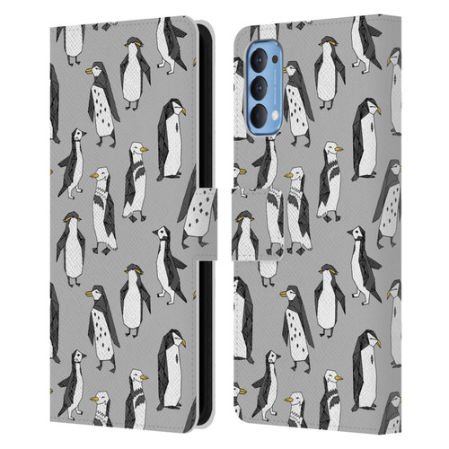Andrea Lauren Design Birds Gray Penguins Leather Book Wallet Case Cover For OPPO Reno 4 5G