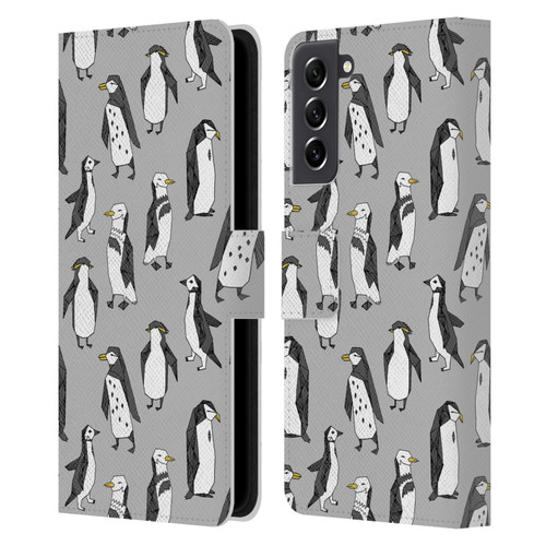 Andrea Lauren Design Birds Gray Penguins Leather Book Wallet Case Cover For Samsung Galaxy S21 FE 5G