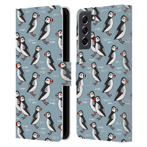 Andrea Lauren Design Birds Puffins Leather Book Wallet Case Cover For Samsung Galaxy S21 FE 5G