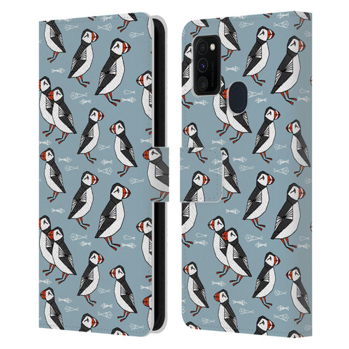 Andrea Lauren Design Birds Puffins Leather Book Wallet Case Cover For Samsung Galaxy M30s (2019)/M21 (2020)