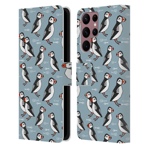 Andrea Lauren Design Birds Puffins Leather Book Wallet Case Cover For Samsung Galaxy S22 Ultra 5G