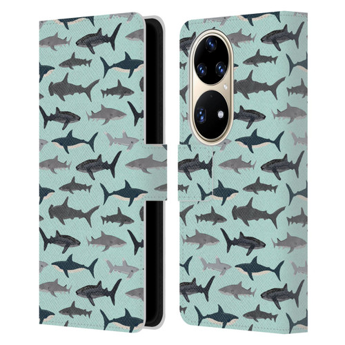 Andrea Lauren Design Sea Animals Sharks Leather Book Wallet Case Cover For Huawei P50 Pro